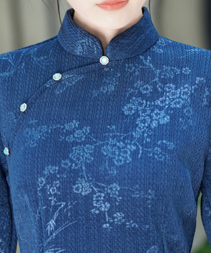 Orchid Bloom Blue Cheongsam