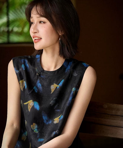 에메랄드 기하학 무늬 실크 치파오 톱
