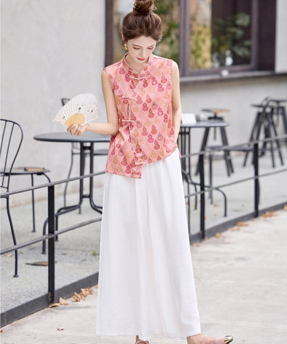 Porcelain Glow Mandarin Cheongsam Top Bottom Set