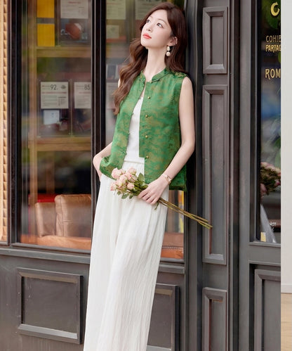 Celeste Cheongsam Top & White Pants Set