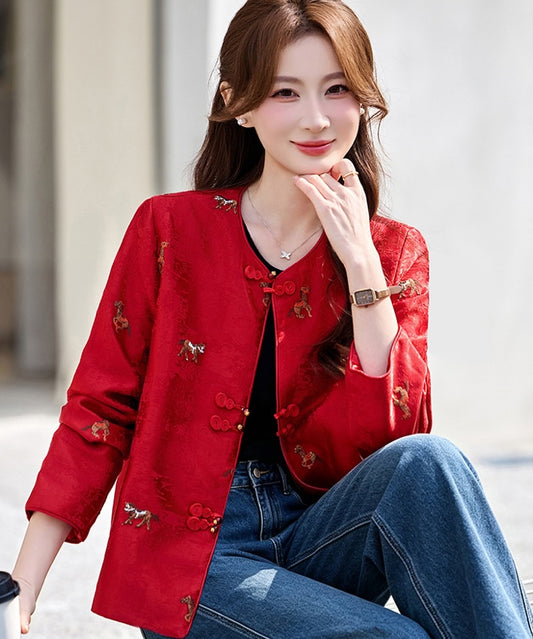 Cheongsam-Jacke aus Jacquard mit vergoldetem Landschaftsmotiv