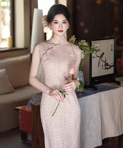 Dusty Pink Floral Stripe Cheongsam