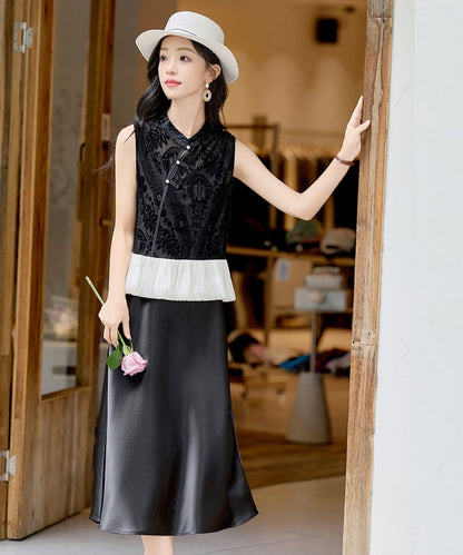 Noelle Contrast Cheongsam Top + Strap Dress Set