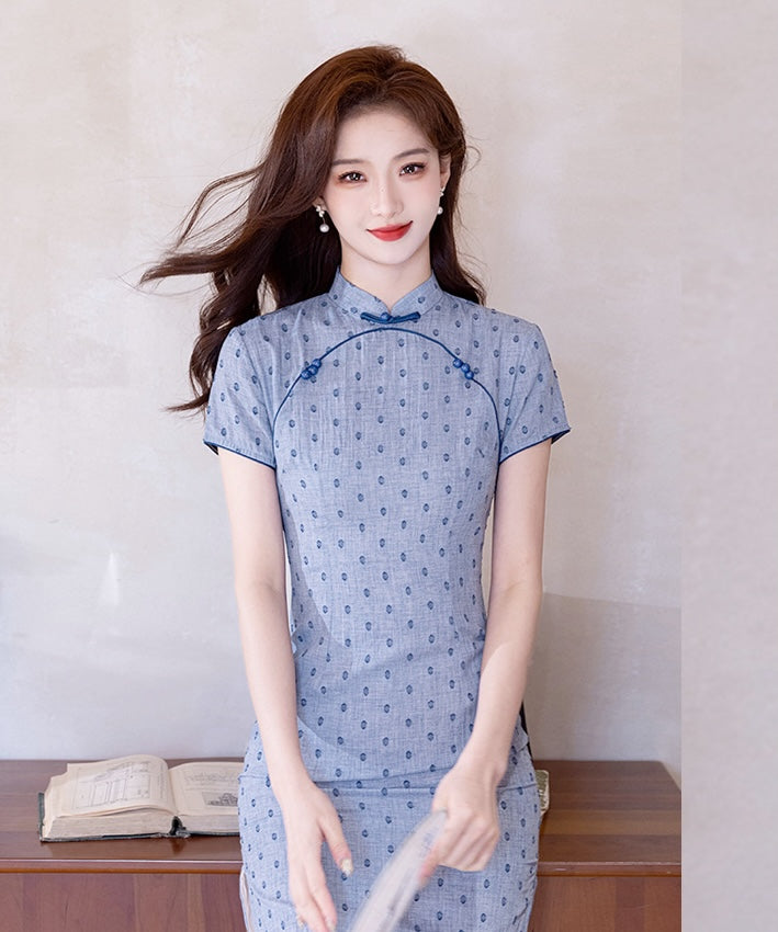 The Sweet Blue Polka Cheongsam