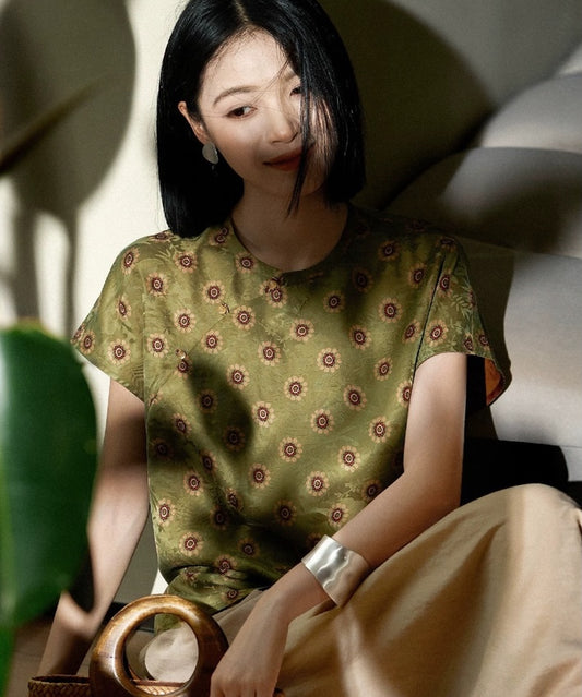 Olive Charm Silk Oriental Top