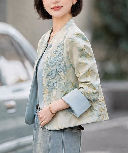 Gilded Blue Floral Embroidered Cheongsam Jacket