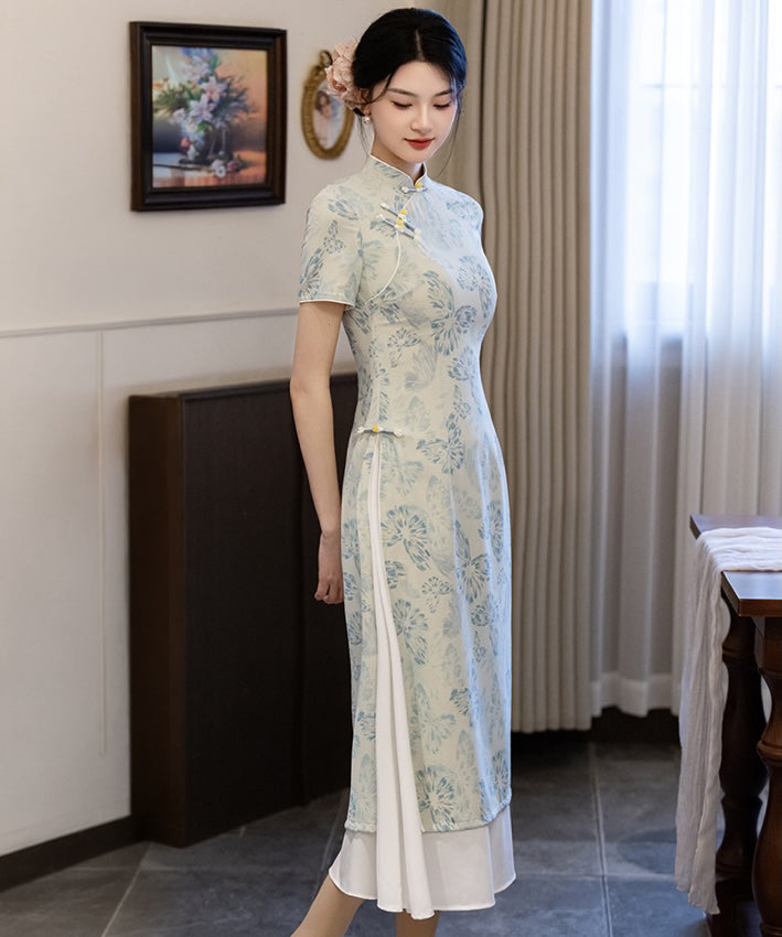 Olivgrüne Cheongsam mit Neckholder