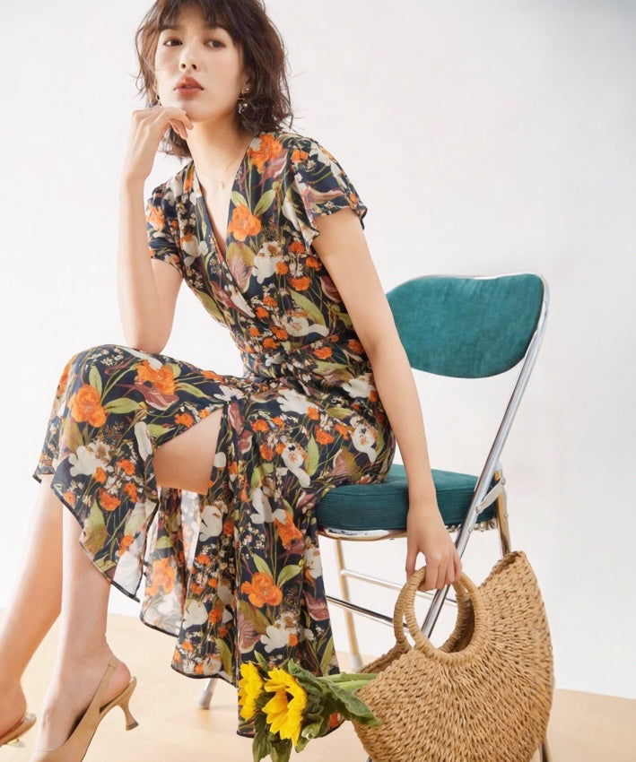 Autumn Garden Wrap Dress