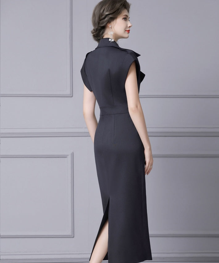 Adrienne Tailored Black Midi Dress