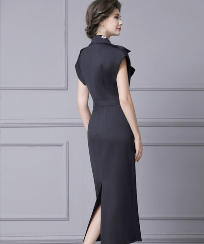 Adrienne Tailored Black Midi Dress