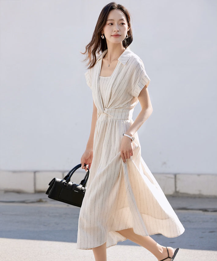 Elena Striped Wrap Midi Dress