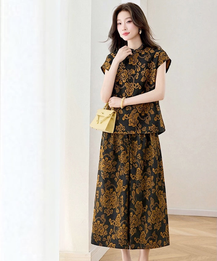 Imperial Midnight Brocade Cheongsam Set