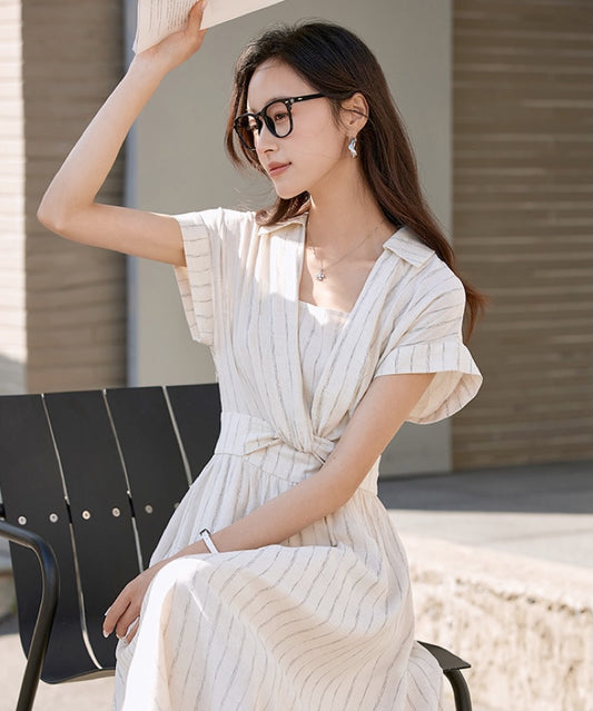 Elena Striped Wrap Midi Dress