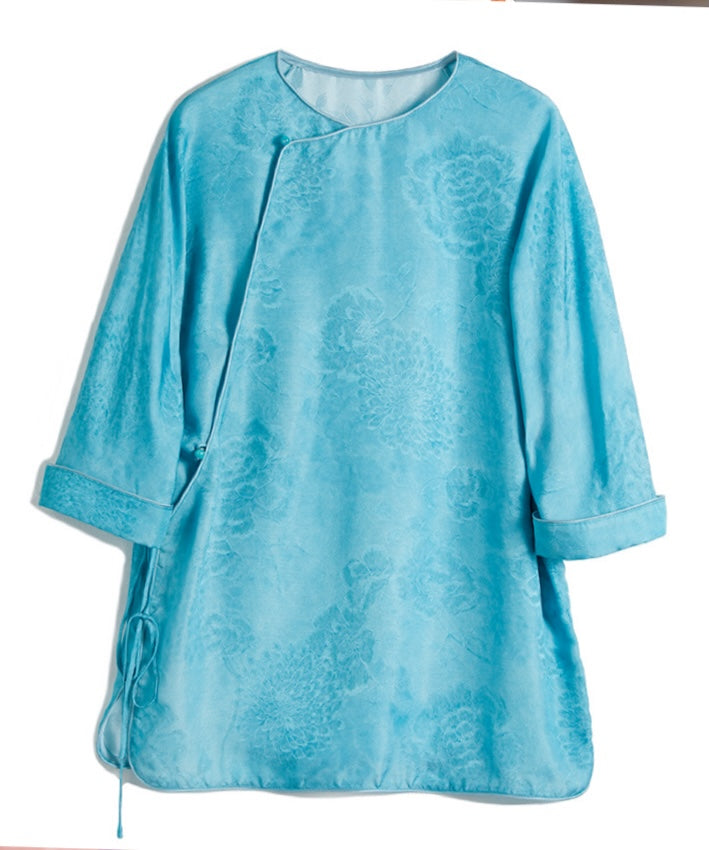 Lake Blue Wrap Top Silk Cheongsam Set