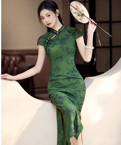 Azure Porcelain Bloom Cheongsam Dress