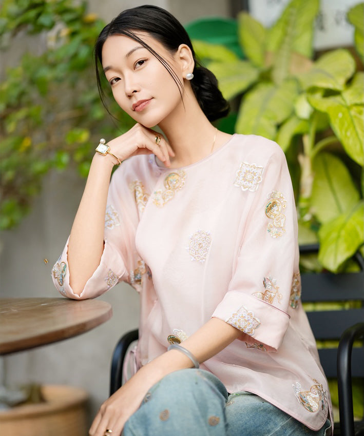 Blush Oriental-Inspired Cheongsam Top