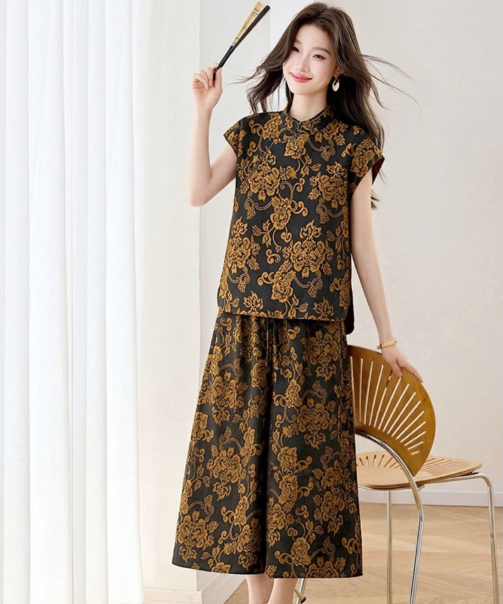 Imperial Midnight Brocade Cheongsam Set