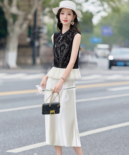 Noelle Contrast Cheongsam Top + Strap Dress Set