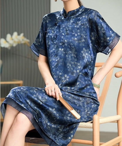 Indigo Blossom Cheongsam Dress