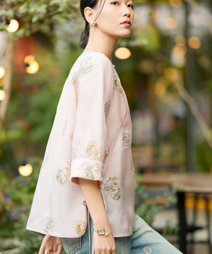 Blush Oriental-Inspired Cheongsam Top