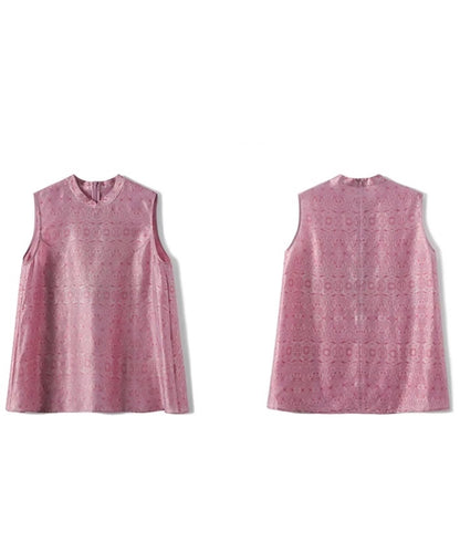Rose Jacquard Mandarin Top