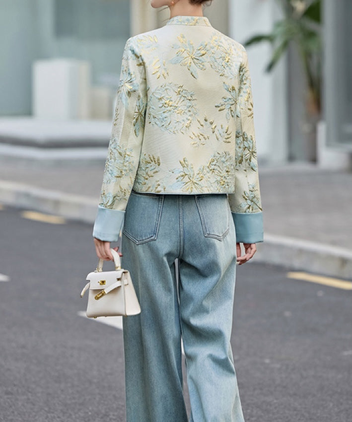 Gilded Blue Floral Embroidered Cheongsam Jacket