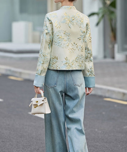 Gilded Blue Floral Embroidered Cheongsam Jacket