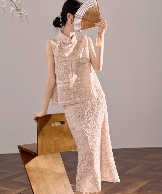 Serenelle Blush Lace Cheongsam Set