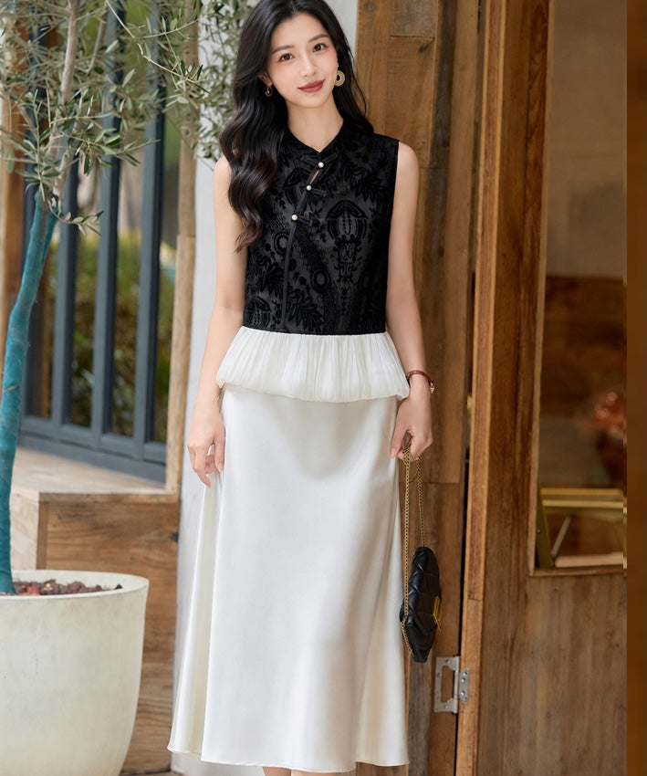 Noir Belle Cheongsam Top & Strap Dress Set