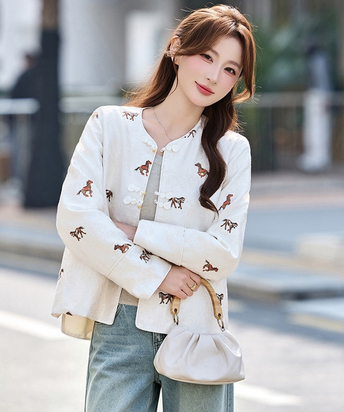 Cheongsam-Jacke aus Jacquard mit vergoldetem Landschaftsmotiv