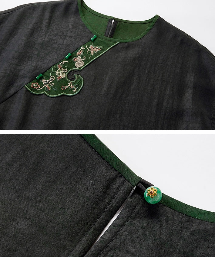 Emerald Oriental-Inpired Silk Dress