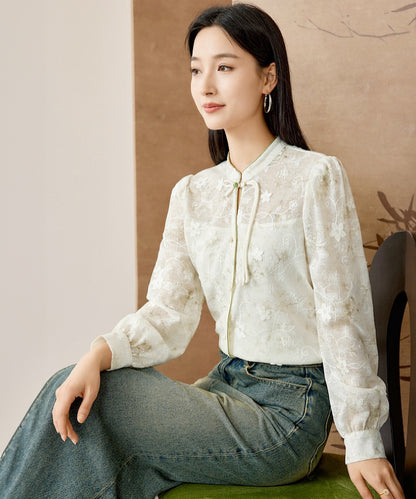Livia Jade Mandarin Collar Knot Blouse