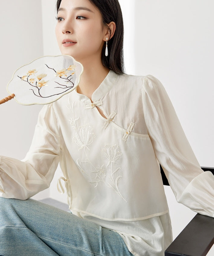 Serene Mandarin Collar Knot Blouse