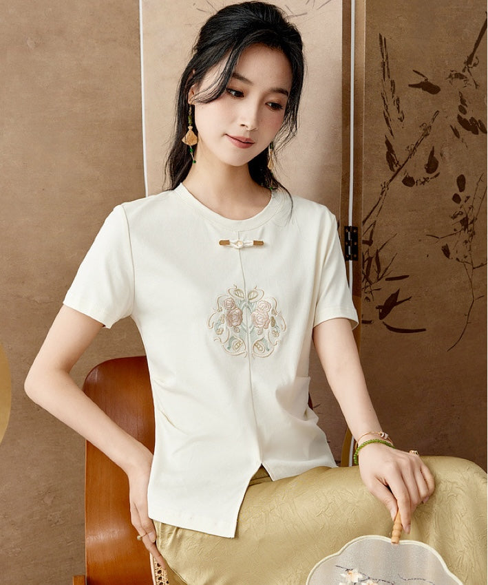 Pearl Oriental Knot Embroidered Tee