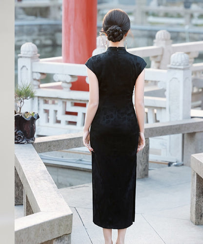 Edith Black Capsleeves Maxi Cheongsam