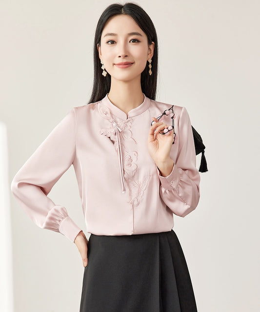 Ling's Pink Mandarin Collar Blouse