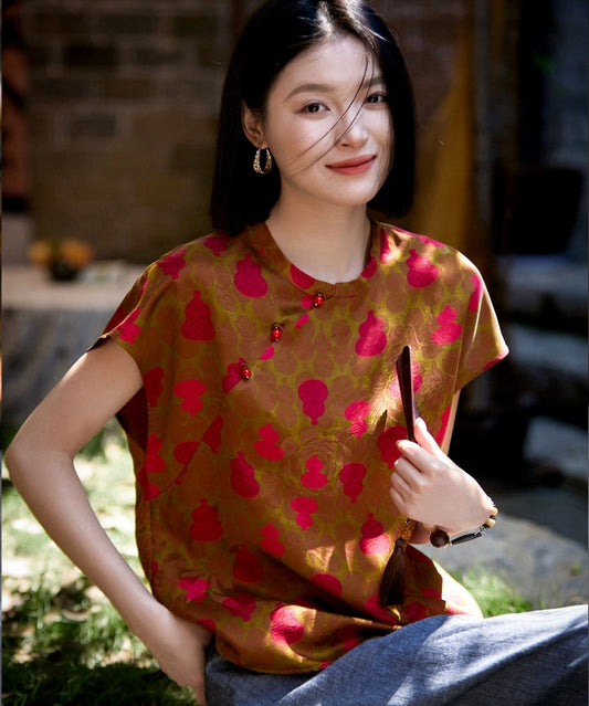 Pomegranate Charm Silk Oriental Top