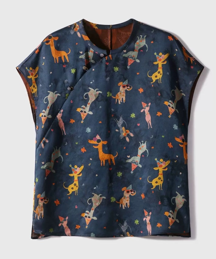 Midnight Menagerie Modernes Orientalisches Seidenoberteil