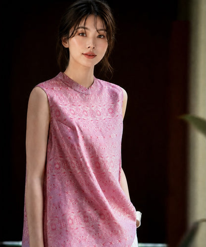 Rose Jacquard Mandarin Top