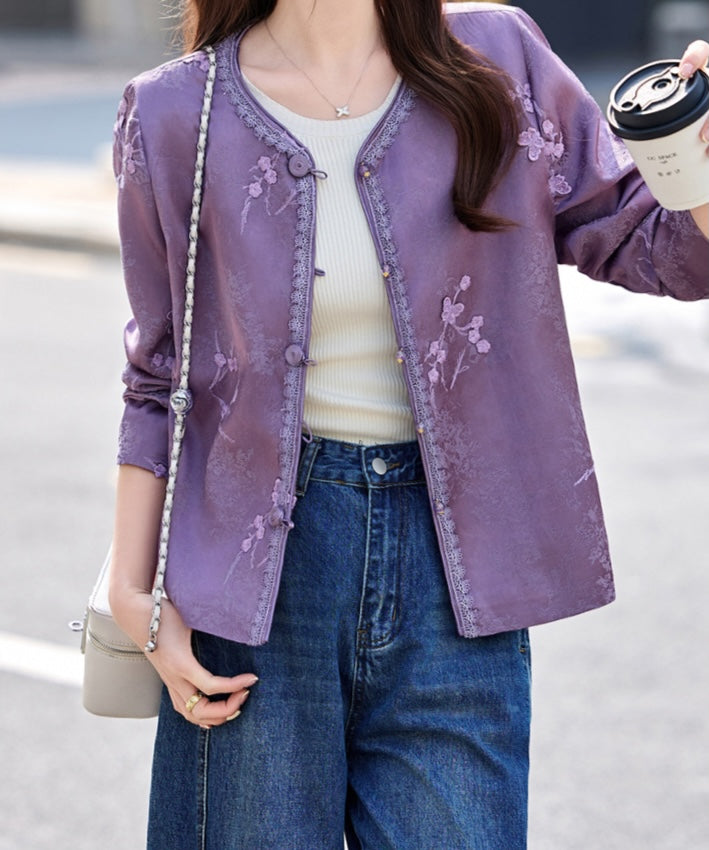 Cheongsam-Jacke aus Jacquard mit vergoldetem Landschaftsmotiv