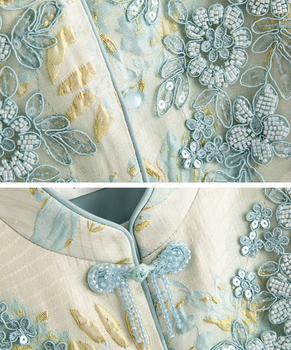 Gilded Blue Floral Embroidered Cheongsam Jacket