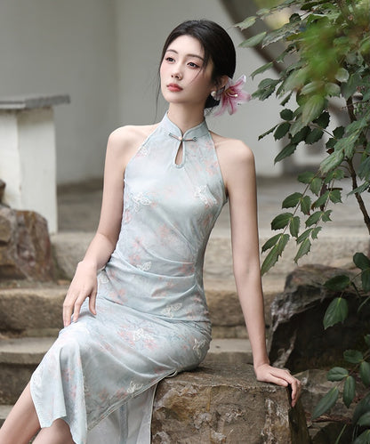 Cheongsam con scollo all'americana color oliva