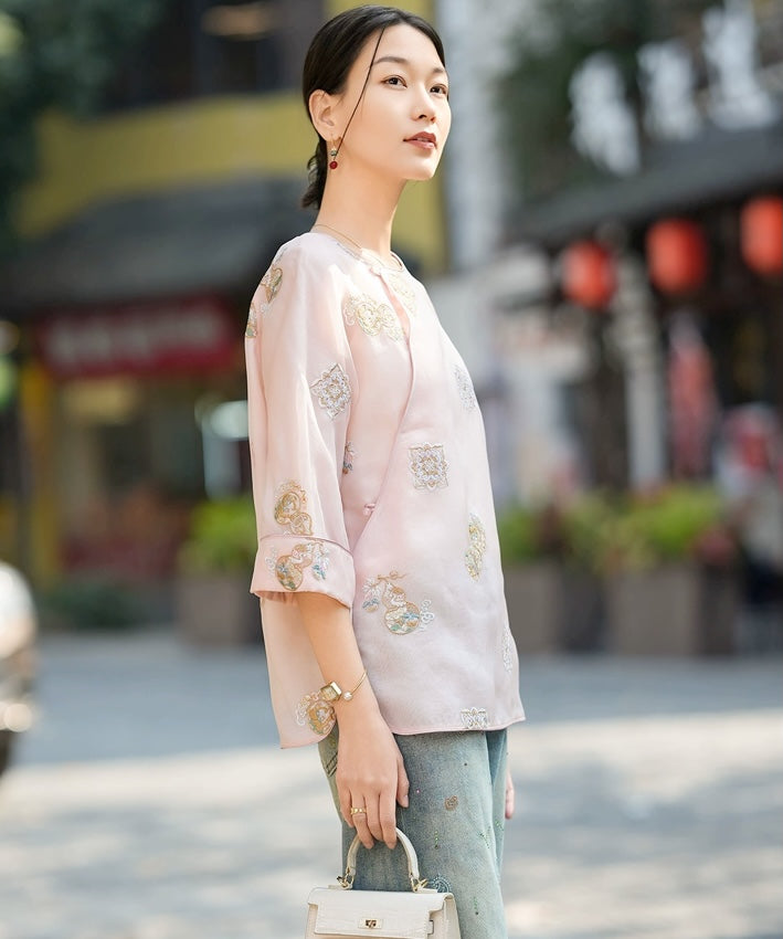 Blush Oriental-Inspired Cheongsam Top