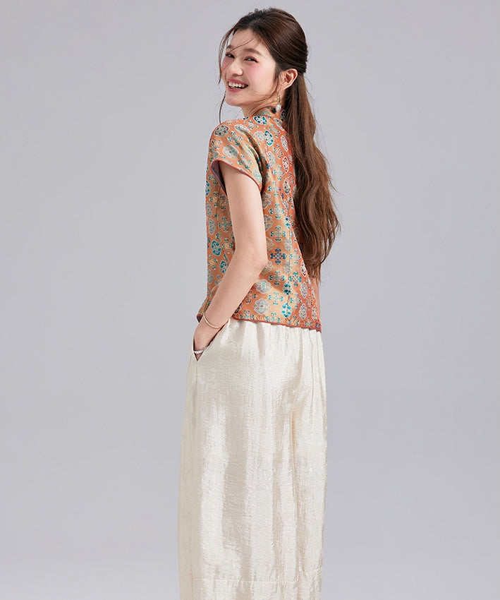 Mandarin Bloom Silk Oriental Top