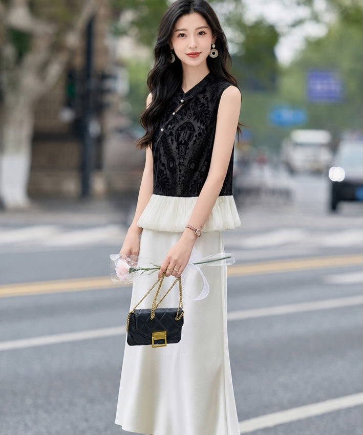 Noir Belle Cheongsam Top & Strap Dress Set