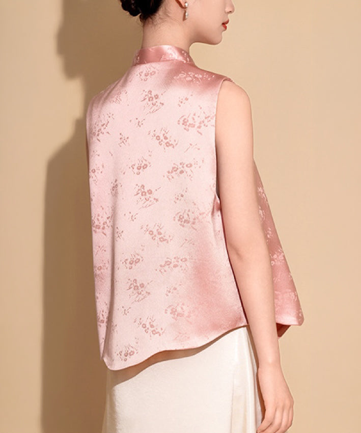 Gilet haut en jacquard paysager rose