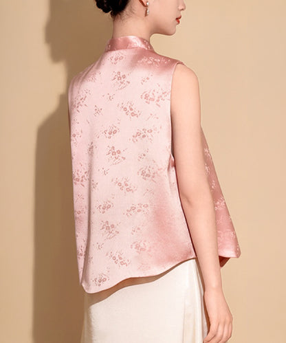 Gilet haut en jacquard paysager rose