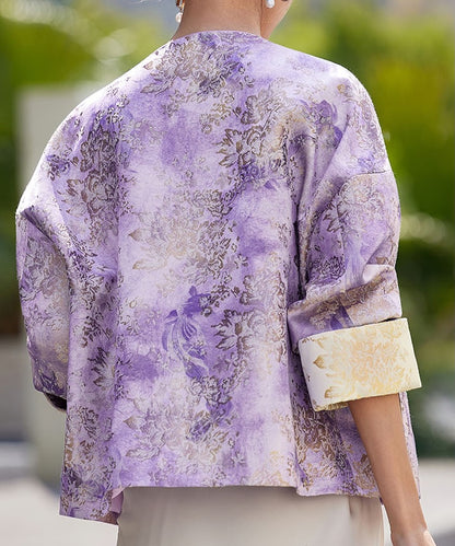 Veste qipao en jacquard floral sauge argentée