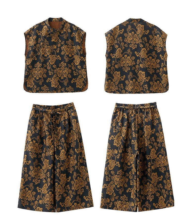 Imperial Midnight Brocade Cheongsam Set