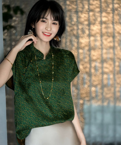 Emerald Geometric Cheongsam Silk Top